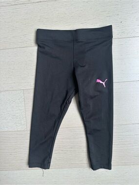 PUMA Black Kids Leggings with Pink Puma Cat Logo